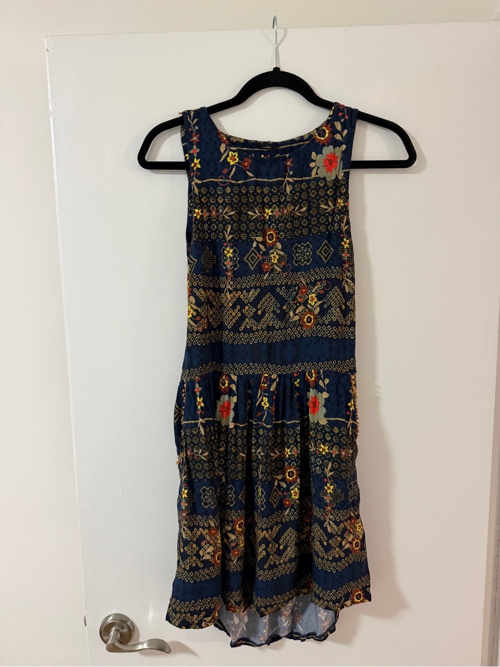 Sleeveless Navy Floral Print Tiered Mini Dress
